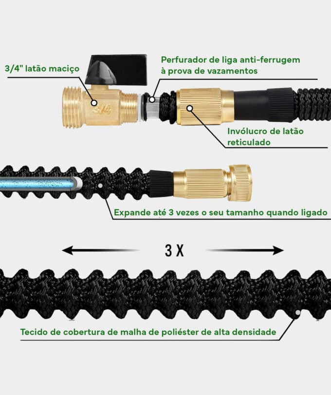 Mangueira de irrigação extensível e flexível