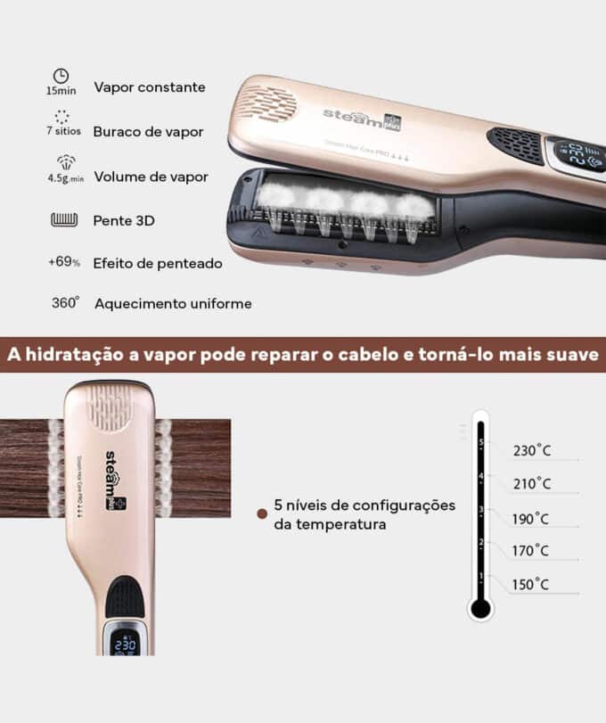 Alisador de cabelo a vapor