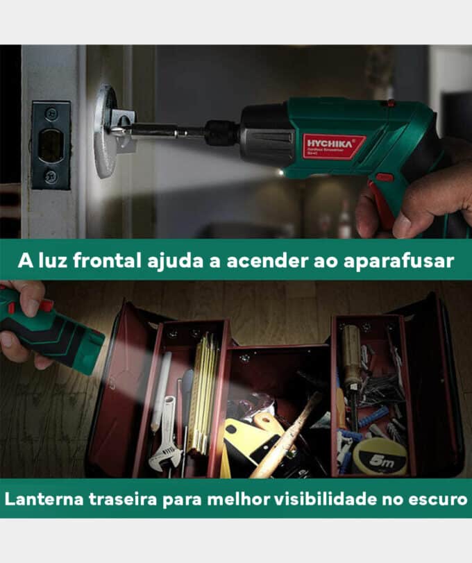 Aparafusadora elétrica sem fios com luz LED
