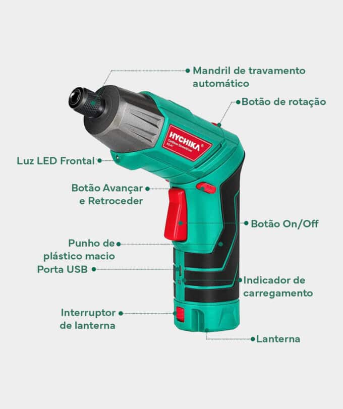 Aparafusadora elétrica sem fios com luz LED