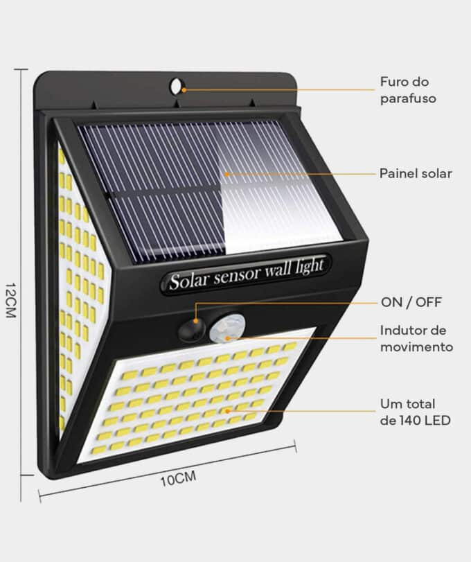 Luz solar exterior com sensor de movimento