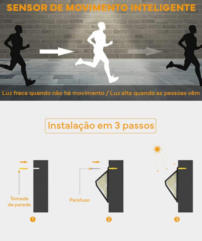 Luz solar exterior com sensor de movimento