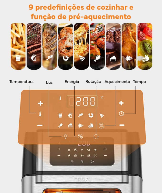 Mini forno com 10 programas